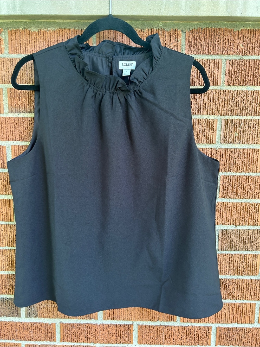 J. Crew Black Sleeveless Ruffle-Neck blouse